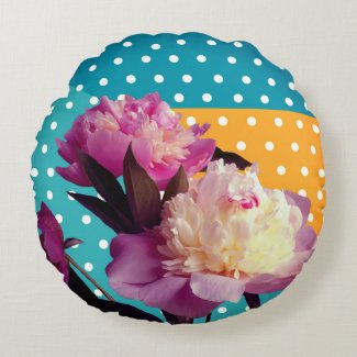 Pink Peonies & Dots Round throw cushion