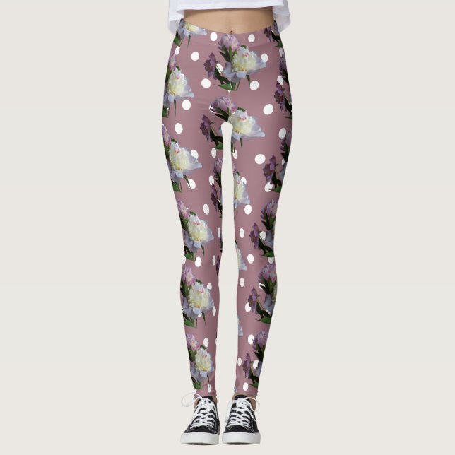 Pink Peonies Elegant Custom Leggings (Front)