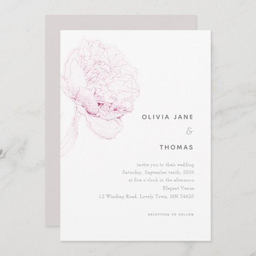 Pink Peonies Elegant Floral Sketch Wedding Invitation