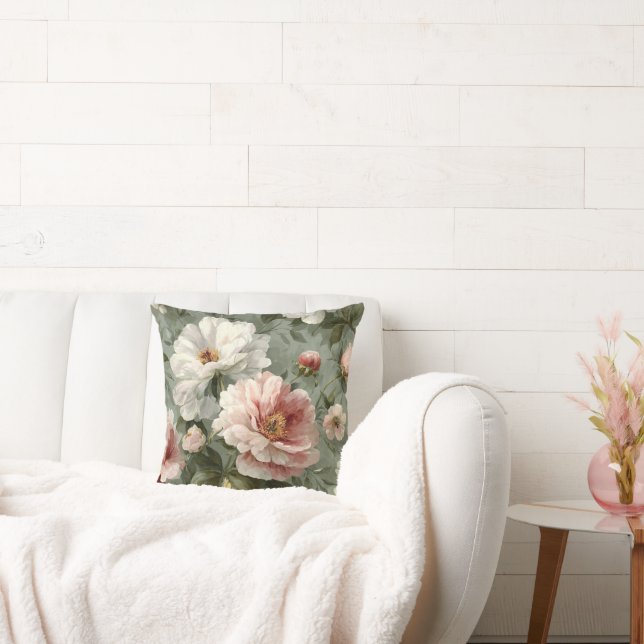 Pink Peonies Elegant Throw Pillow (Couch)