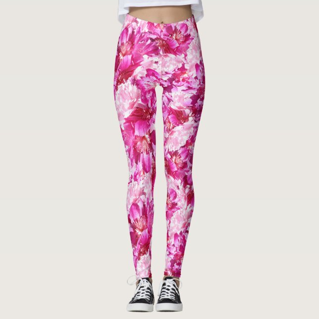 Pink Peonies Floral Abstract Yoga Pant Legging (Front)