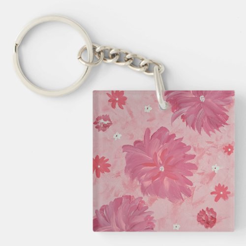 Pink Peonies Floral Acrylic Square Keychain