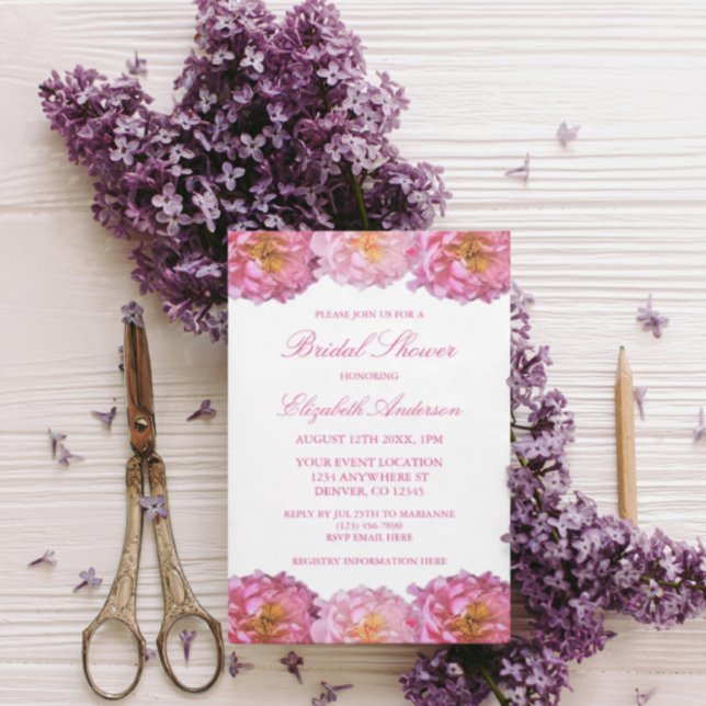 Pink Peonies Floral Bridal Shower Invitation (Creator Uploaded)