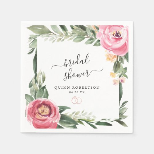 Pink Peonies Floral Bridal Shower Personalized Napkins