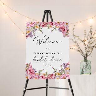 Pink Peonies Floral Bridal Shower Welcome Sign