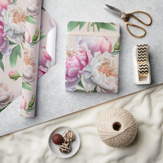 Pink Peonies Floral Bridal Shower Wrapping Paper (Crafts)