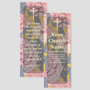 Pink Peonies Floral Cross Church Bible Verse Bookmarks