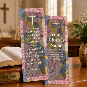 Pink Peonies Floral Cross Church Bible Verse Bookmarks