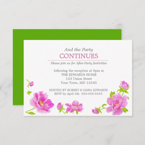 Pink Peonies Floral Green After Party Invitation