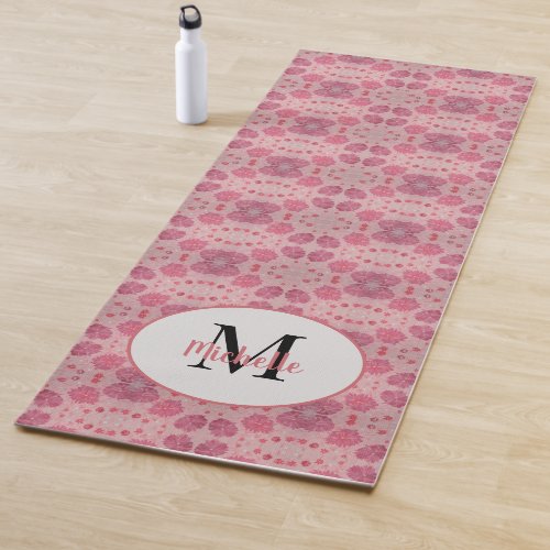 Pink Peonies Floral Monogram Yoga Mat