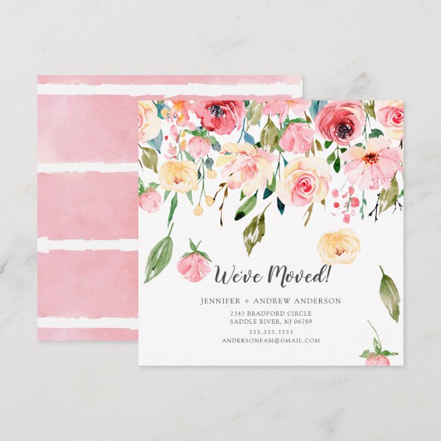 Pink Peonies Floral Moving Announcement (Front/Back)