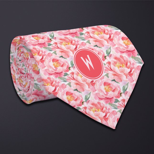 Pink Peonies Floral  Neck Tie (Creator Uploaded)
