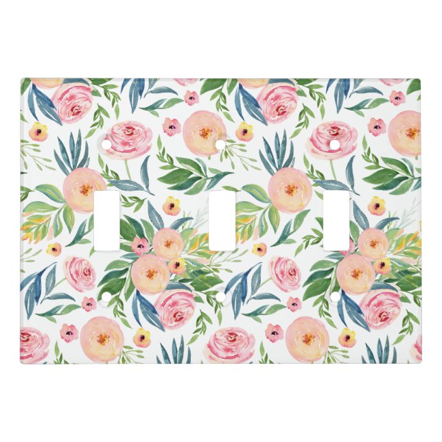 Pink peonies floral pattern light switch cover (Front)