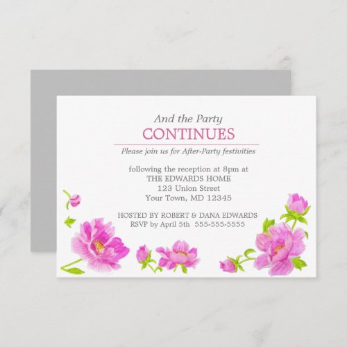 Pink Peonies Floral Silver After Party Invitation