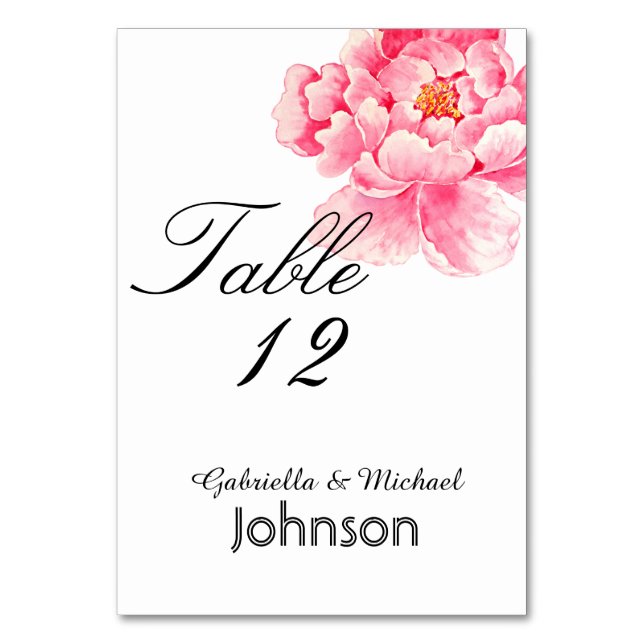 Pink Peonies Floral Table Number (Front)