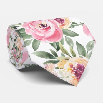 Pink Peonies Floral Watercolor Flowers Necktie by IYHTVDesigns at Zazzle