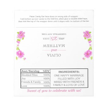 Pink Peonies Floral Wedding Candy Wrappers Notepad by VisionsandVerses at Zazzle