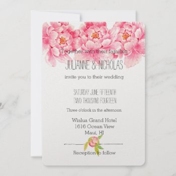 Pink Peonies Floral Wedding Invitation by peacefuldreams at Zazzle