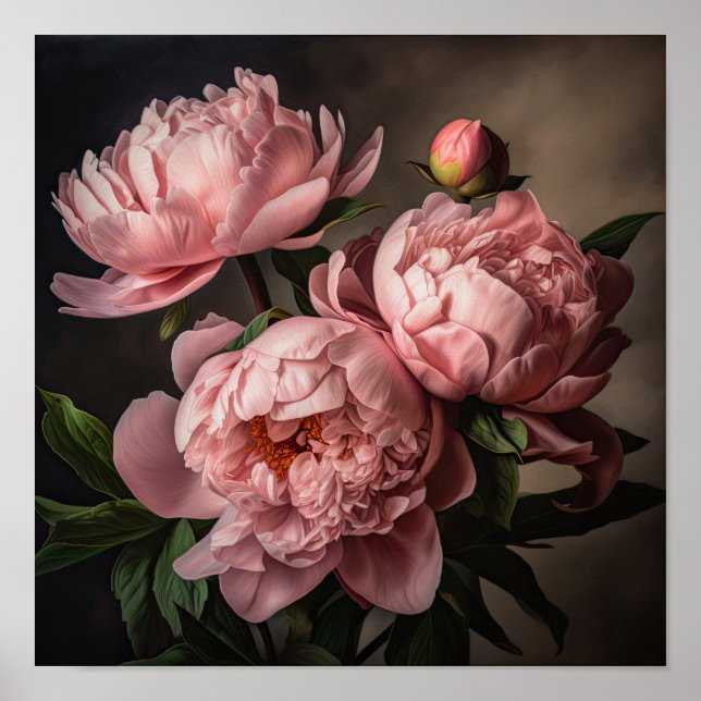 Pink Peonies Flower Art Print Poster (Front)