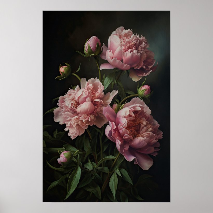 Pink Peonies Flower Art Print Poster (Front)