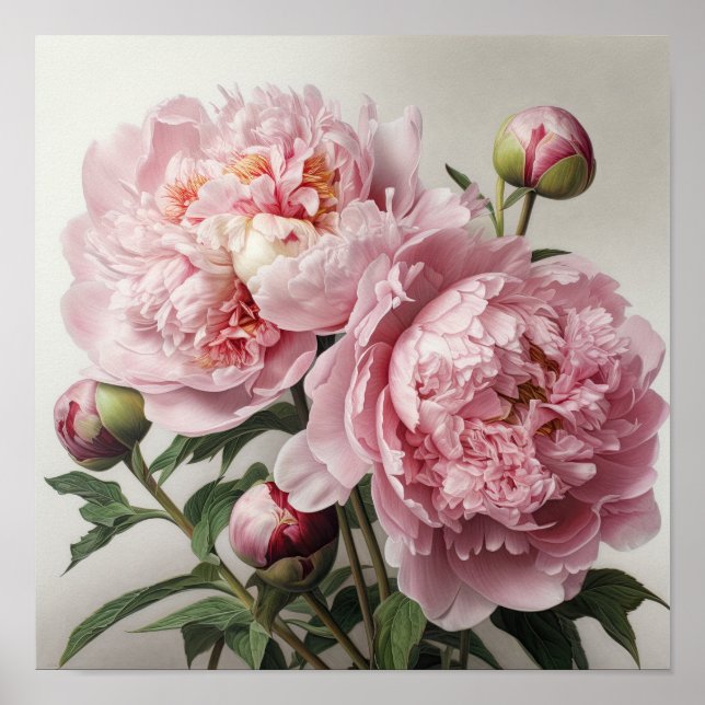 Pink Peonies Flower Art Print Poster (Front)