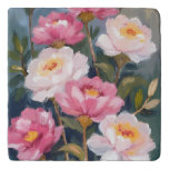 Pink Peonies Flower Bouquet Watercolor Trivet