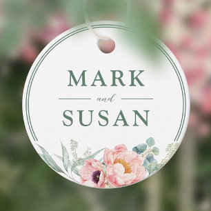 Pink Peonies Flower Wedding Favor Tags