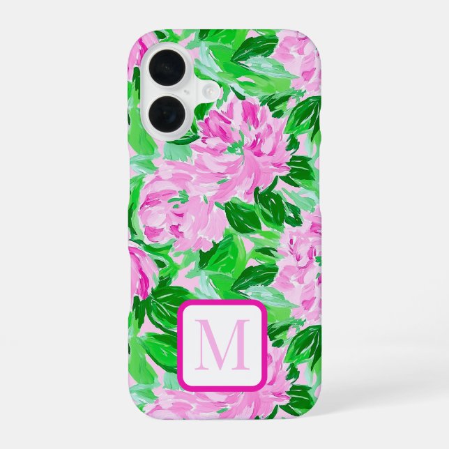 Pink Peonies Flowers Pattern Monogram Iphone Case (Back)