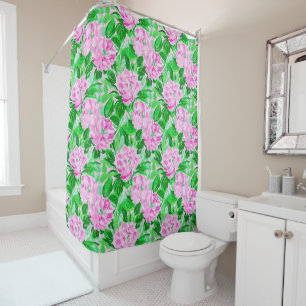 Pink Peonies Flowers Pattern Shower Curtain