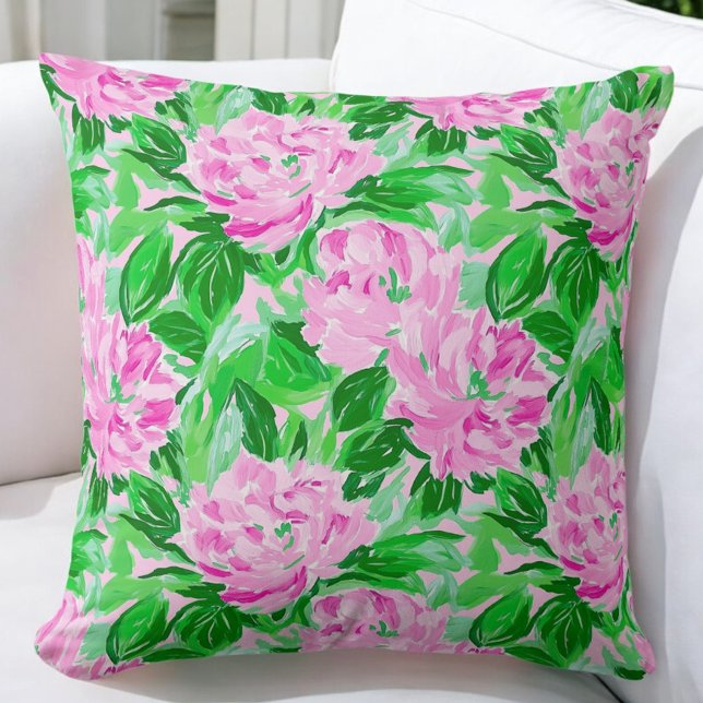 Pink Peonies Flowers Pattern Throw Pillow (Creator Uploaded)