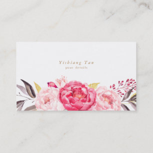 Pink Peonies Flowers Watercolor Business Card