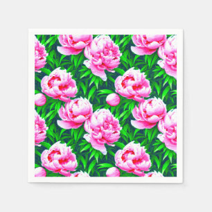 Pink Peonies Garden Print Napkins