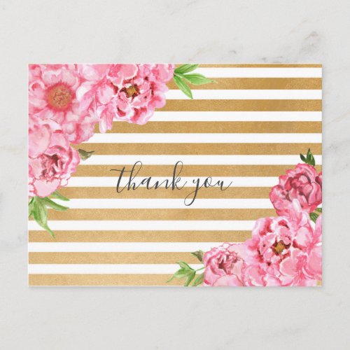 Pink Peonies girl baby shower poem thank you Postcard