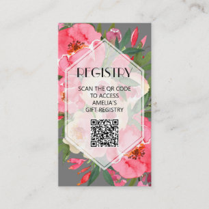 Pink Peonies Gray Bridal Shower Registry QR Code Enclosure Card