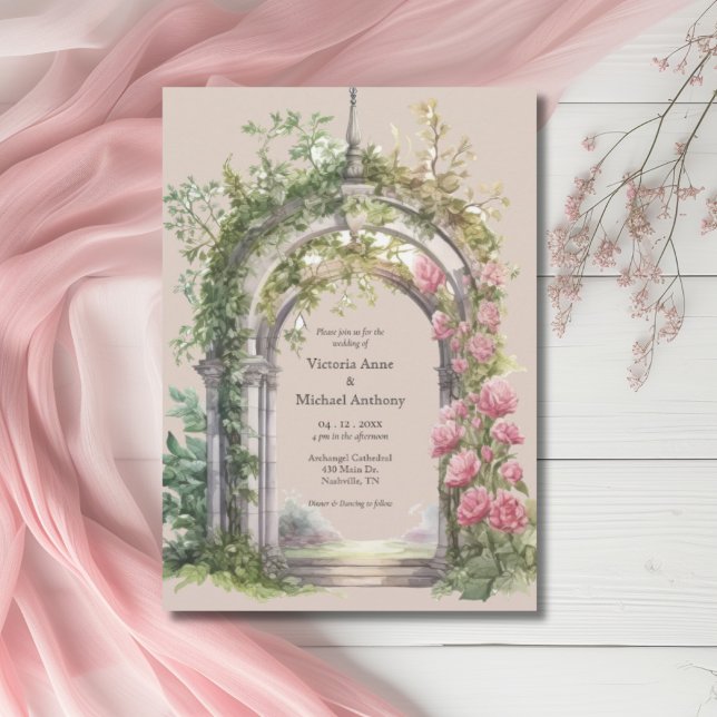 Pink Peonies Greenery Arch Wedding Invitation (Creator Uploaded)