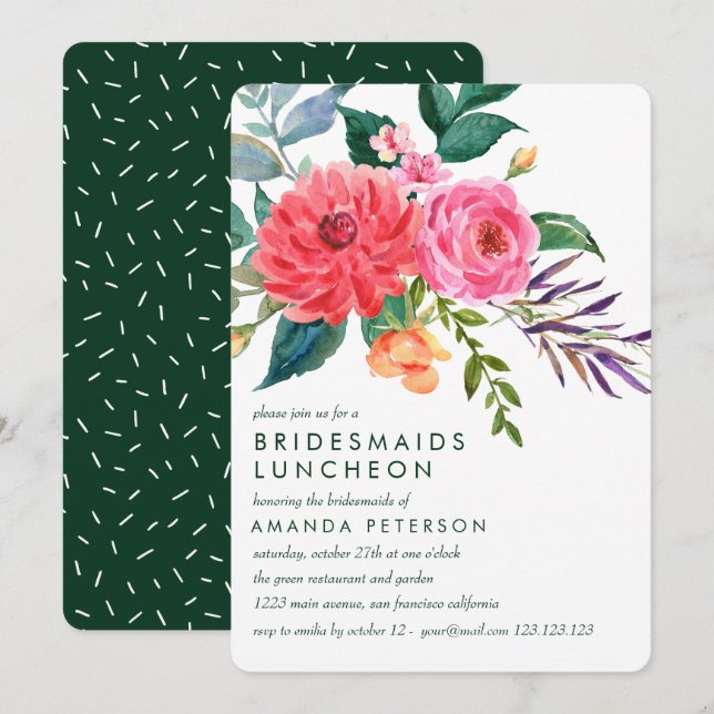 Pink Peonies Greenery Bridesmaids Luncheon Wedding Invitation (Front/Back)