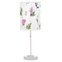 Pink Peonies Greenery Girly Floral Nursery Table Lamp