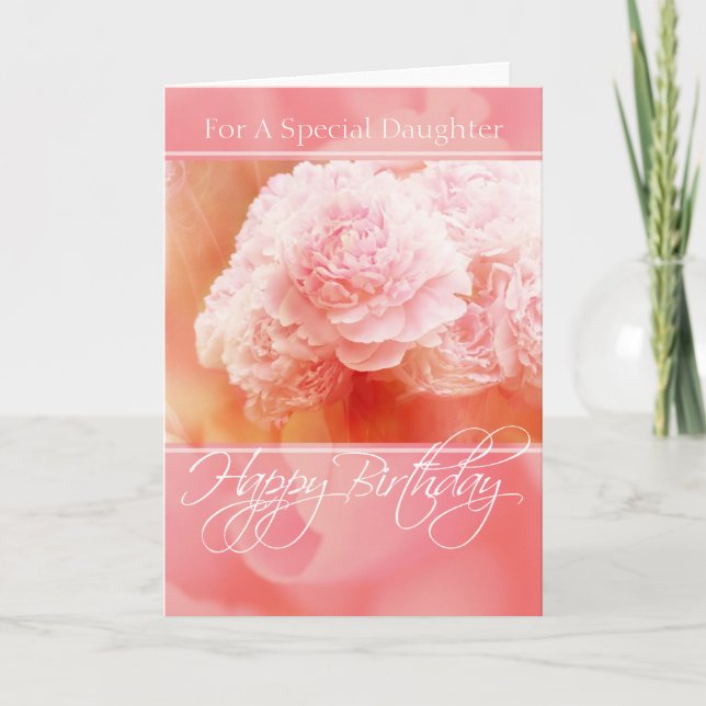 Pink Peonies Happy Birthday Daughter Card (Front)