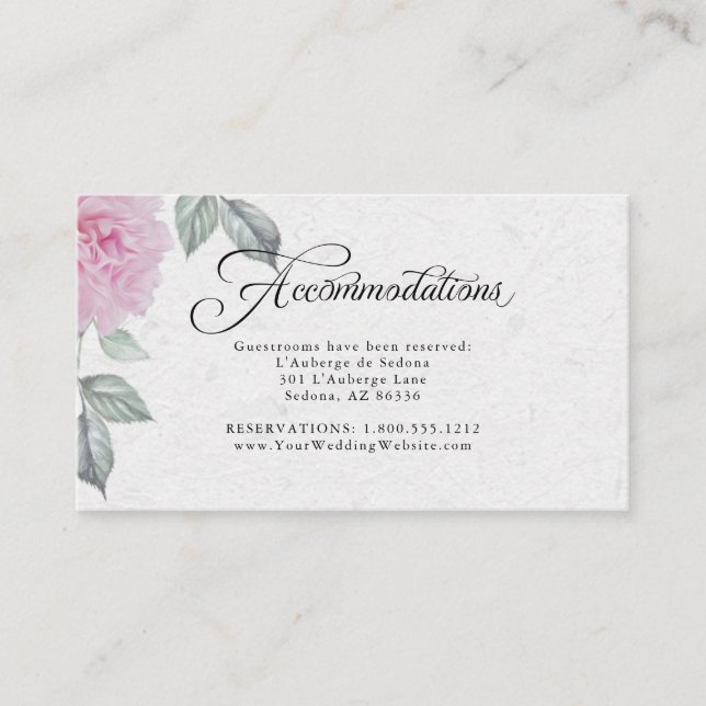 Pink Peonies Hotel Guest Accommodations Enclosure Card (Front)