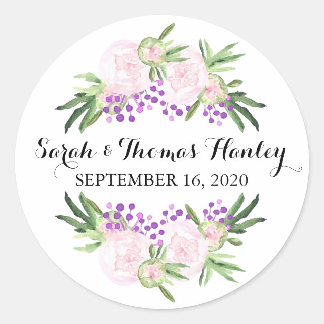 Pink Peonies I Floral Wedding Sticker (Front)