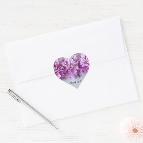 Pink peonies in a row heart sticker