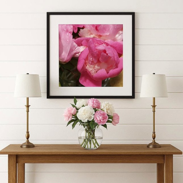 Pink Peonies in Vase / Peony Flower Poster (Original photo of pink peony flower shown as a poster in a home decor mockup )