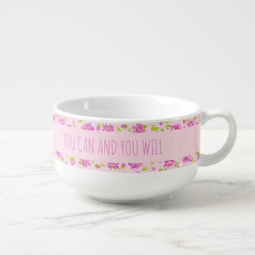Pink Peonies Inspirational Personalized Soup Mug