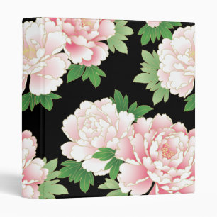 Pink Peonies Japanese Floral Kimono 3 Ring Binder