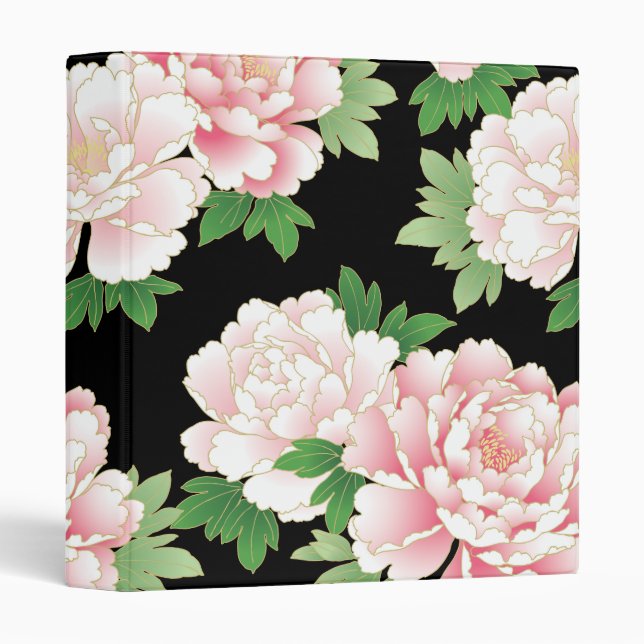 Pink Peonies Japanese Floral Kimono 3 Ring Binder (Front/Spine)