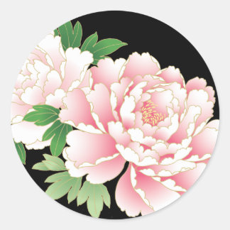 Pink Peonies Japanese Floral Kimono Classic Round Sticker