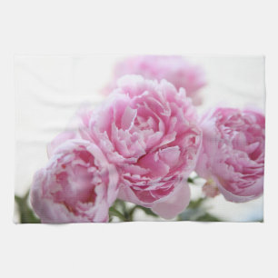 Pink peonies kitchen towel
