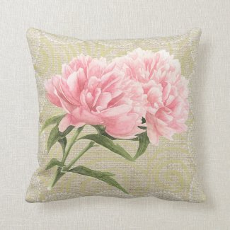Pink peonies &amp; lace floral vintage pillow