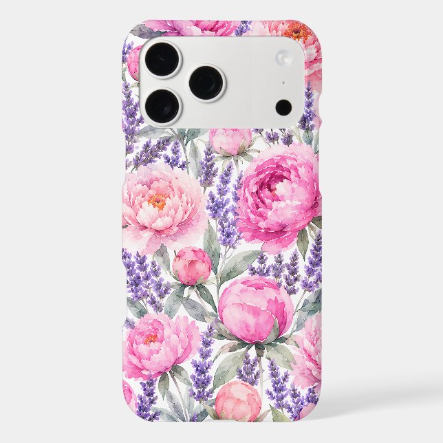 Pink Peonies & Lavender Watercolor Floral Pattern iPhone Case (Back)