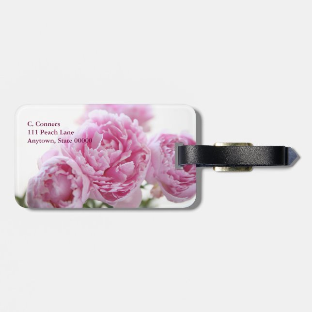 Pink peonies luggage tag (Back Horizontal)